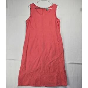 A. K. C. Coral Summer Midi Tank Dress Embroidered Detail Linen Blend Size XL